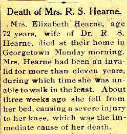 Obituary clipping of Elizabeth Hearne's death, and letter from W.T. Hearne to Robert S. Hearn, 8 Sep 1915